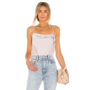 ASTR The Label The Drape Pink Silk Satin Spaghetti Strap Sleeveless Bodysuit Top